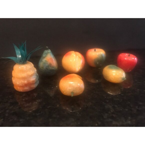 1960's Alabaster Stone Fruit Italian Carved Marble Mid Century Décor Set of 7 - Picture 10 of 10
